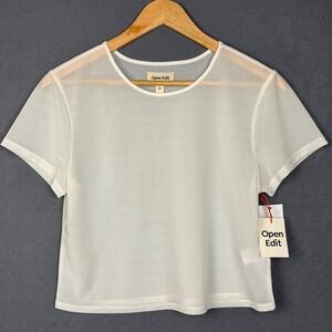 NEW Open Edit Sheer Mesh Top XL -Runs Small Cropped Ivory Minimalist Juniors Fit